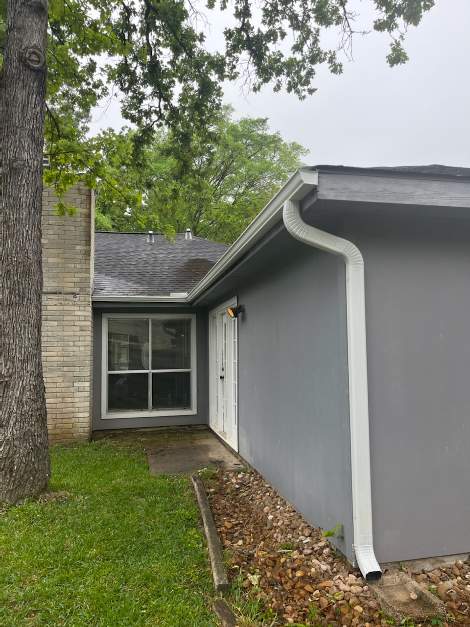 Completed house gutter installation on a residential property in Conroe, TX</p>
<p>